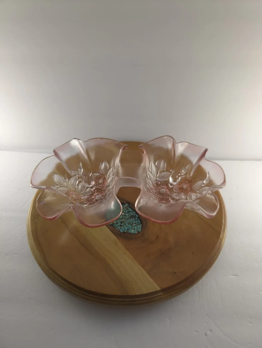 Mikasa Rosella Pink Glass Double Serving Bowl, Vintage